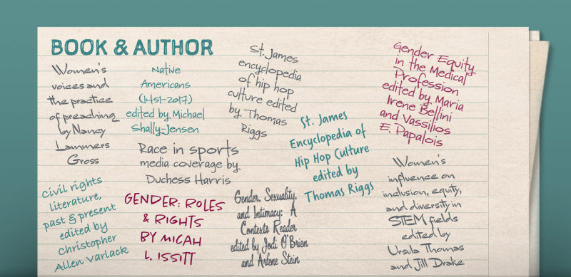 A selection of book titles and author names written in a variety of handwriting styles.