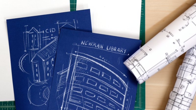 Graphic element of Newman Library Blueprint