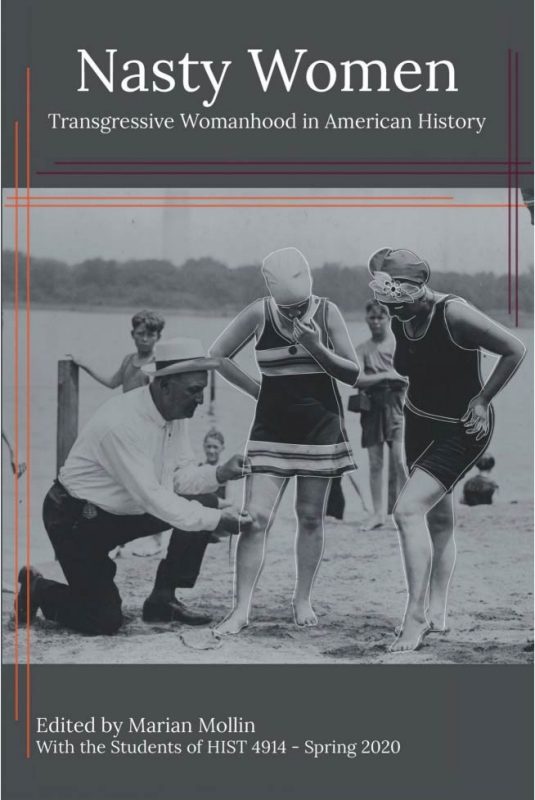 Cover of the book featuring a photo of women getting their bathing suit lengths measured by an older man.