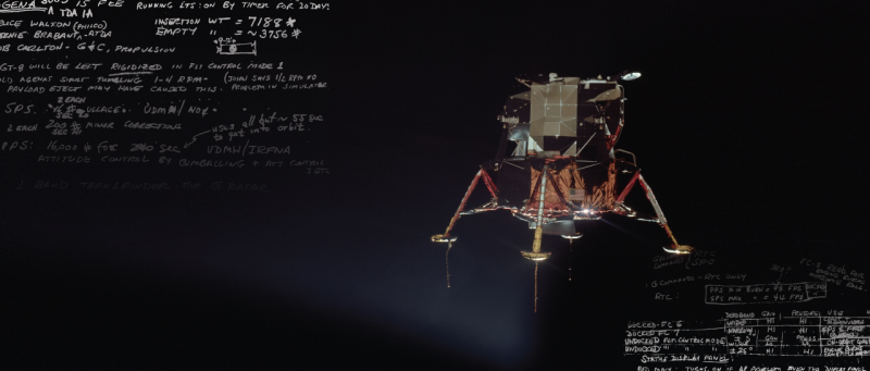 The Apollo 11 moon lander floating in empty space.