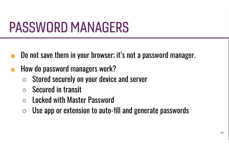Screenshot of a lesson on password managers.